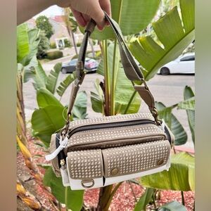MARC JACOBS Cotton Canvas Crystal Embellished The Cargo Bag Slate Green